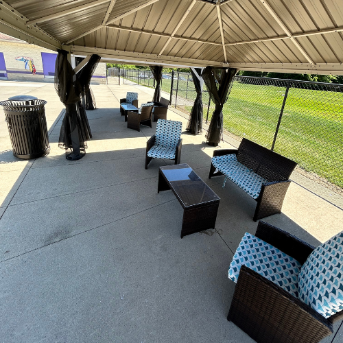top down photo of cabana outside at aquatic center