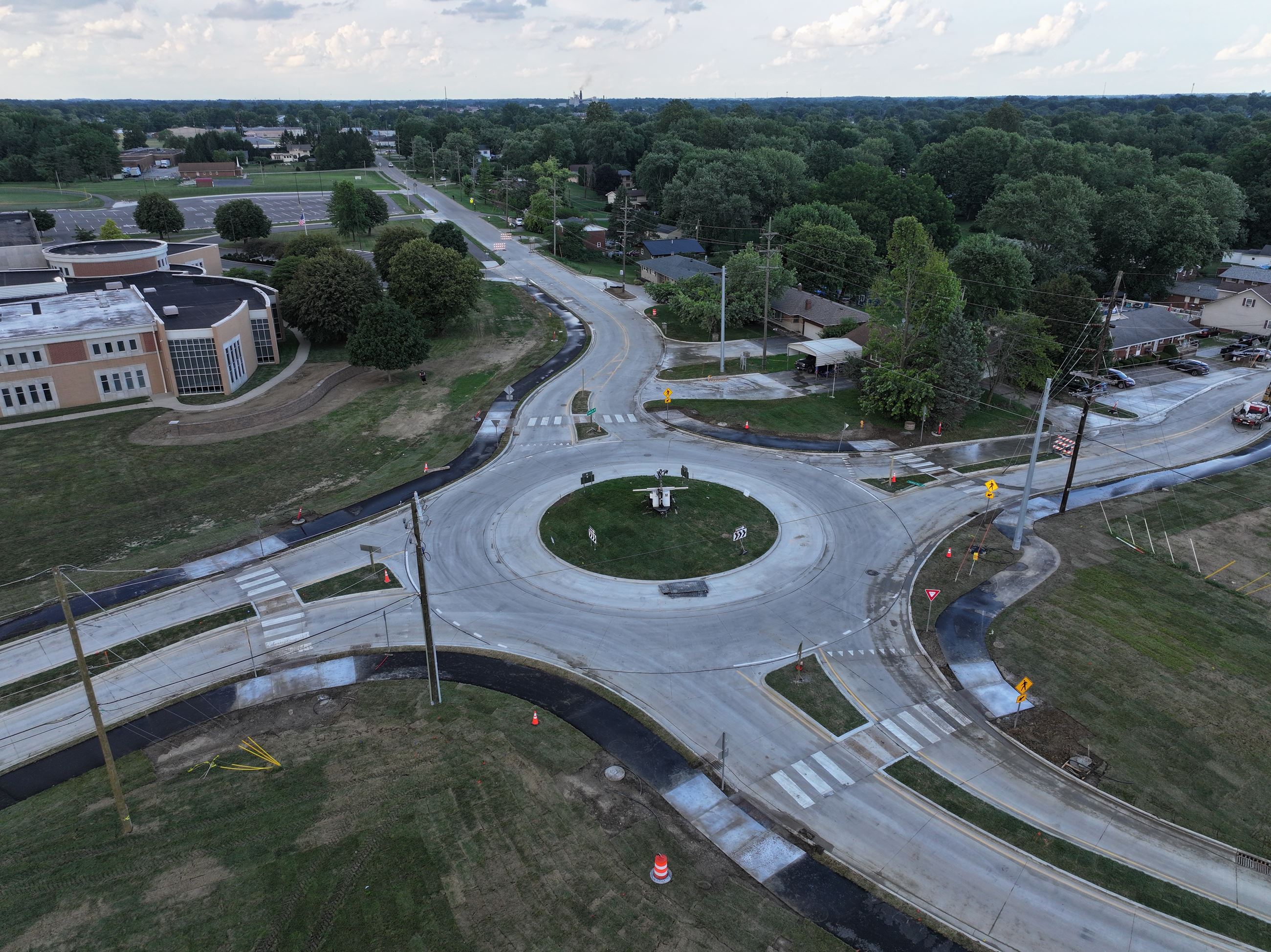 Ariel Photo of Completed Roundabout at MIller Street and McKay Road in Shelbyville, IN